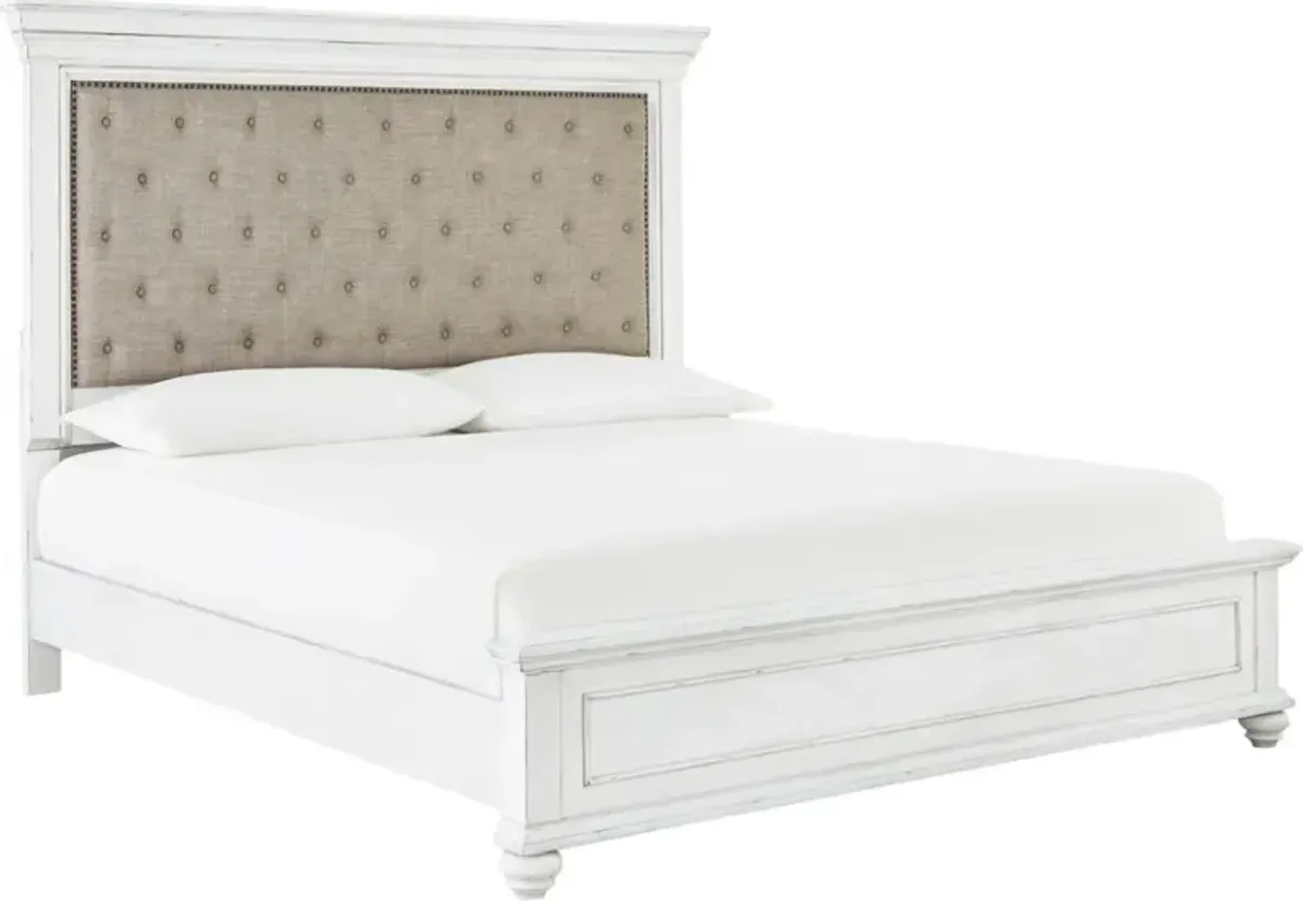 BenchcraftÂ® Kanwyn Whitewash Upholstered King Panel Bed