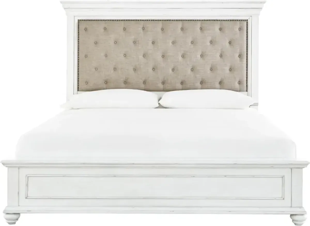 BenchcraftÂ® Kanwyn Whitewash Queen Upholstered Panel Bed