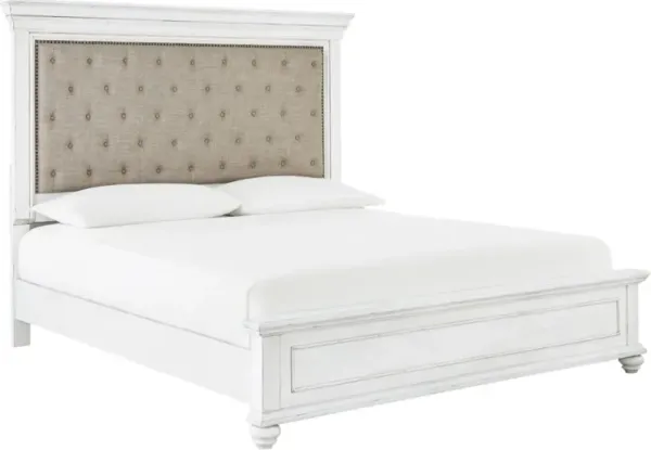 BenchcraftÂ® Kanwyn Whitewash Queen Upholstered Panel Bed