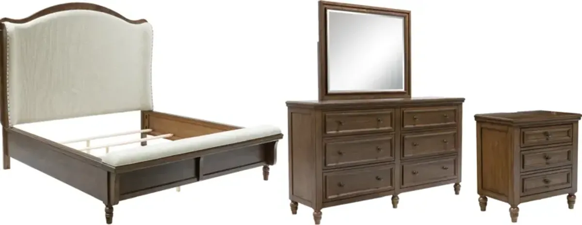 BenchcraftÂ® Sturlayne 4-Piece Brown Queen Upholstered Panel Bedroom Set