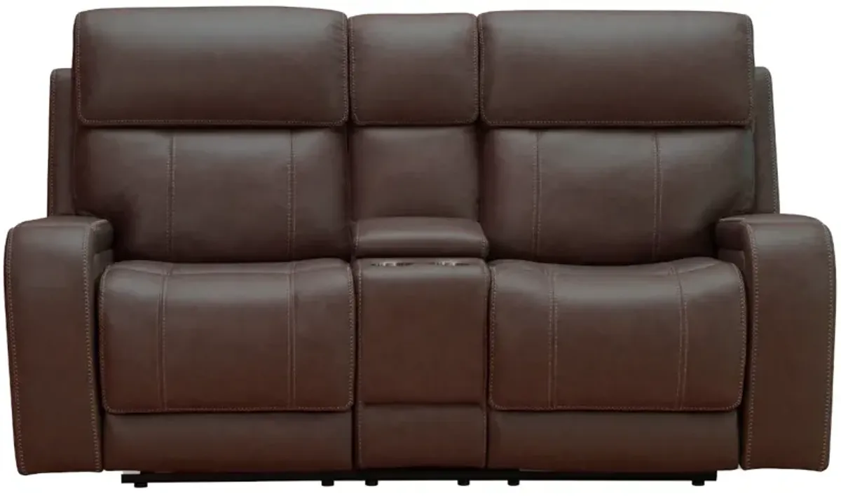 Behold Home Newport Walnut Dual Power Reclining Console Loveseat