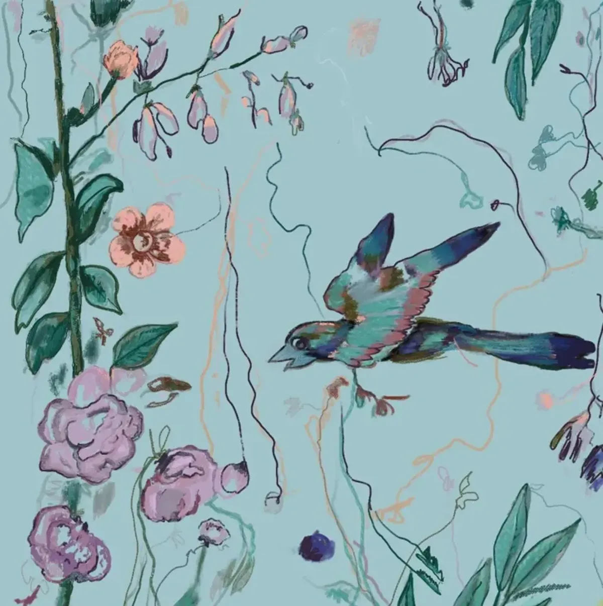 Windy O'Connor Birds of a Feather Aqua Toss Pillow