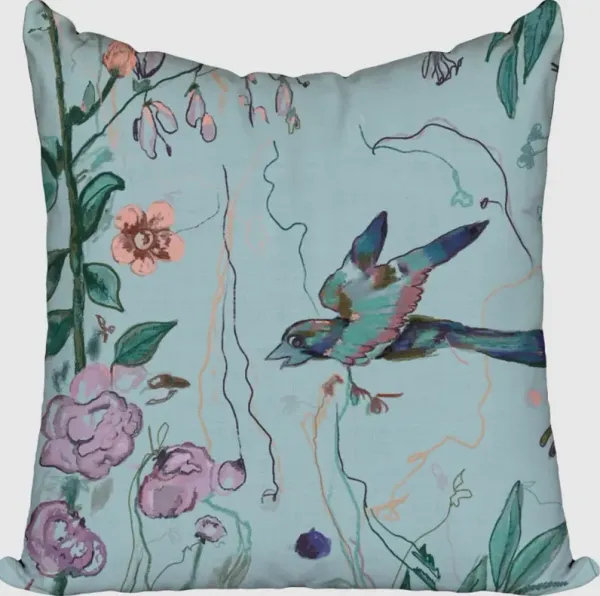 Windy O'Connor Birds of a Feather Aqua Toss Pillow