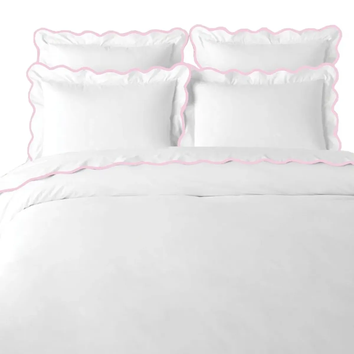 Laura Park Designs Pink/White Cotton Scalloped Full/Queen Duvet Cover