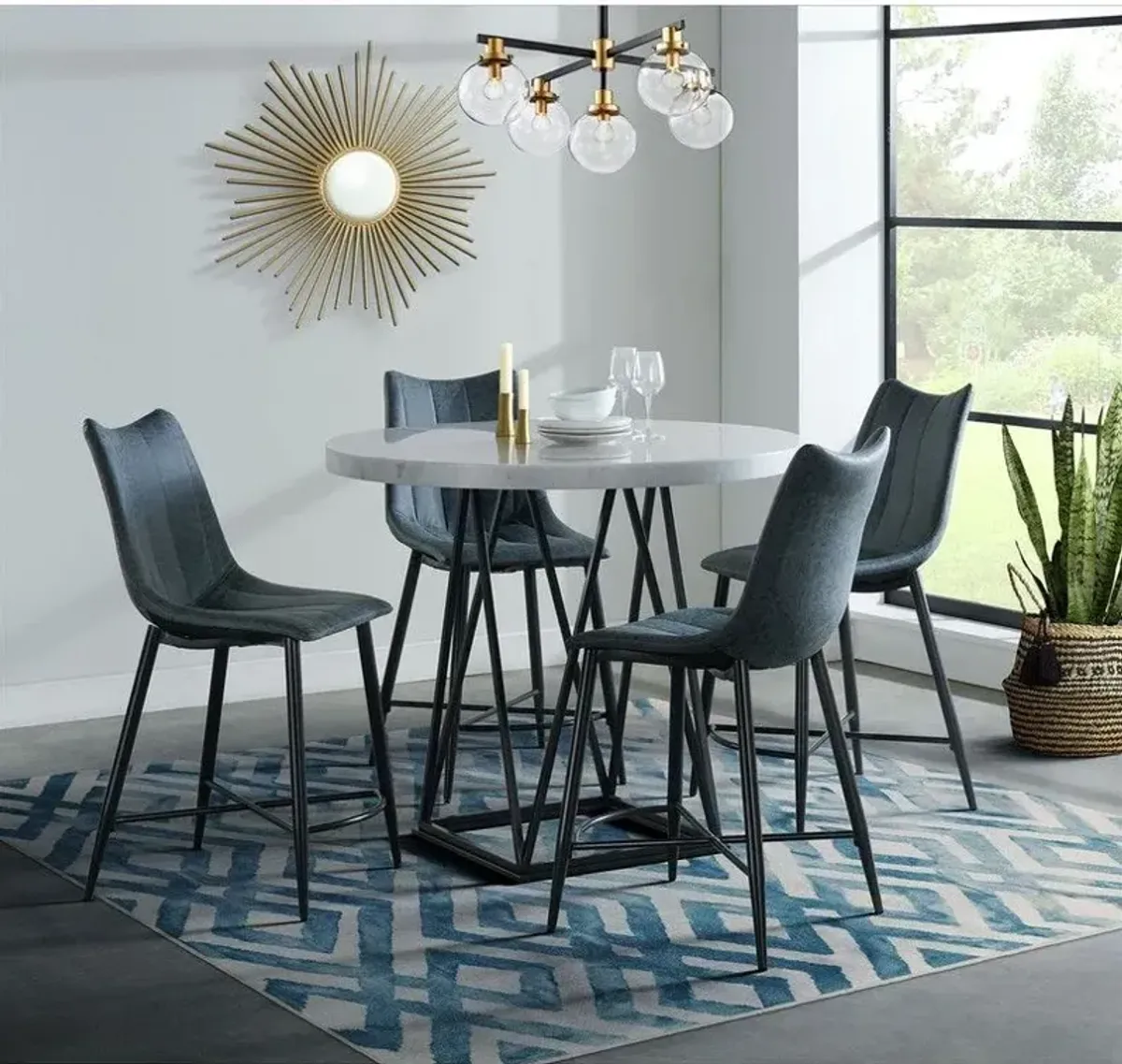 Elements International Riko 5-Piece White/Blue Counter Dining Set