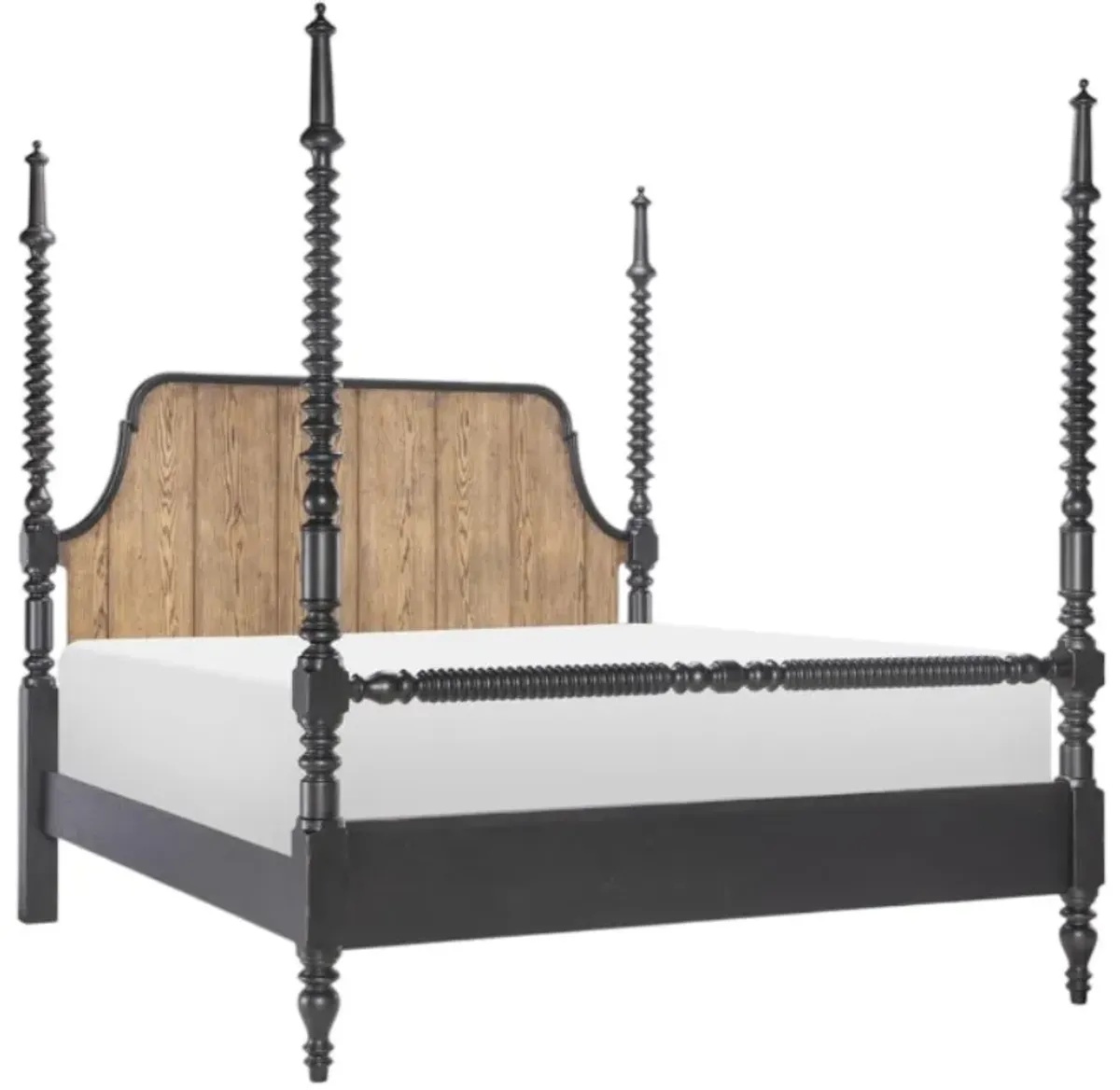 Legacy Classic Vintage Market Barnwood Oak/Kettle Black Queen Poster Bed