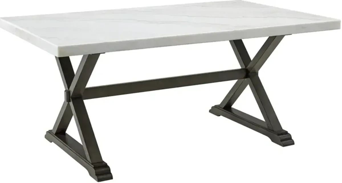 Elements International Lexi Espresso Dining Table with Natural White Marble Top