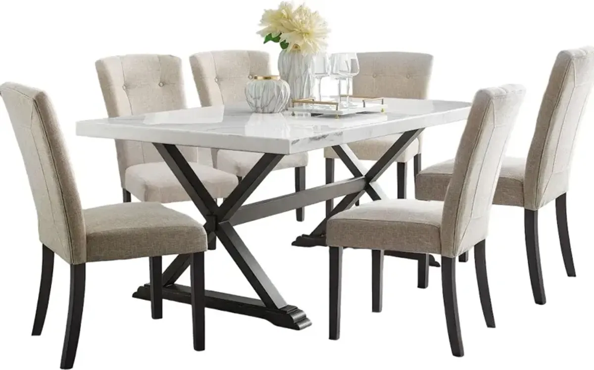 Elements International Lexi 7-Piece Natural White/Taupe Dining Table Set