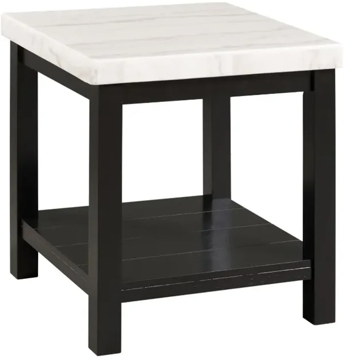 Elements International Marcello White Marble Top End Table with Black Base