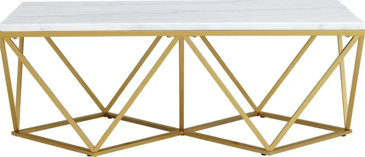 Elements International Riko White Rectangular Coffee Table with Gold Base