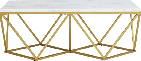 Elements International Riko Gold Rectangular Coffee Table with White Top