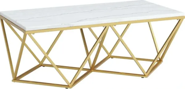 Elements International Riko White Rectangular Coffee Table with Gold Base