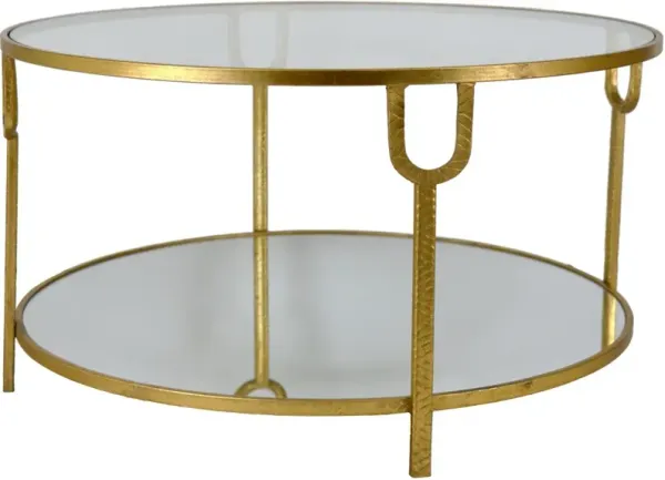 Zeugma Imports Glass Top Round Coffee Table with Gold Base