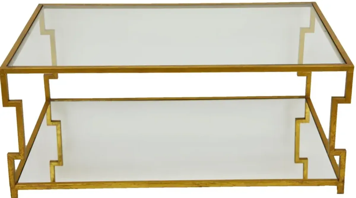 Zeugma Imports Glass Top Rectangular Table with Gold Frame