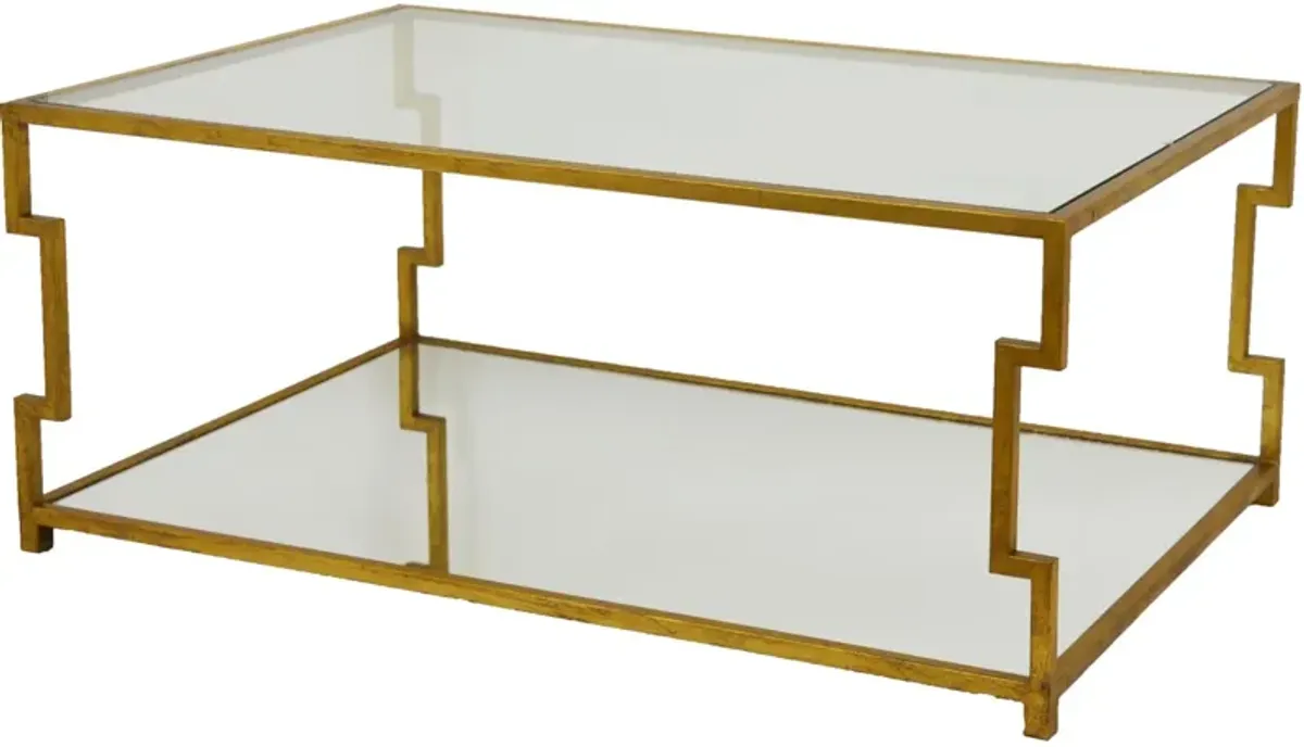 Zeugma Imports Glass Top Rectangular Table with Gold Frame