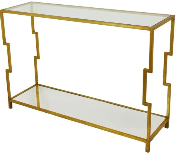 Zeugma Imports Glass Top Console Table with Gold Frame