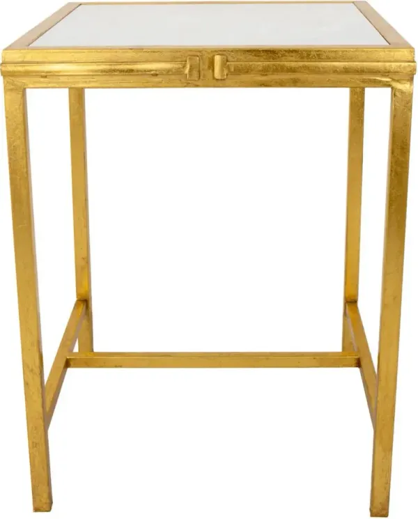 Zeugma Imports White Stone Top Side Table with Gold Leaf Base
