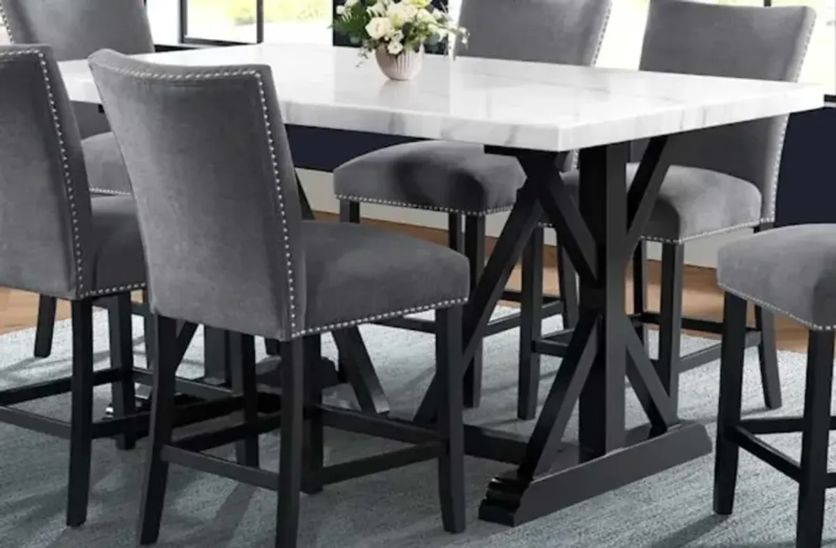 Elements International Tuscany White Counter Gathering Table with Black Base