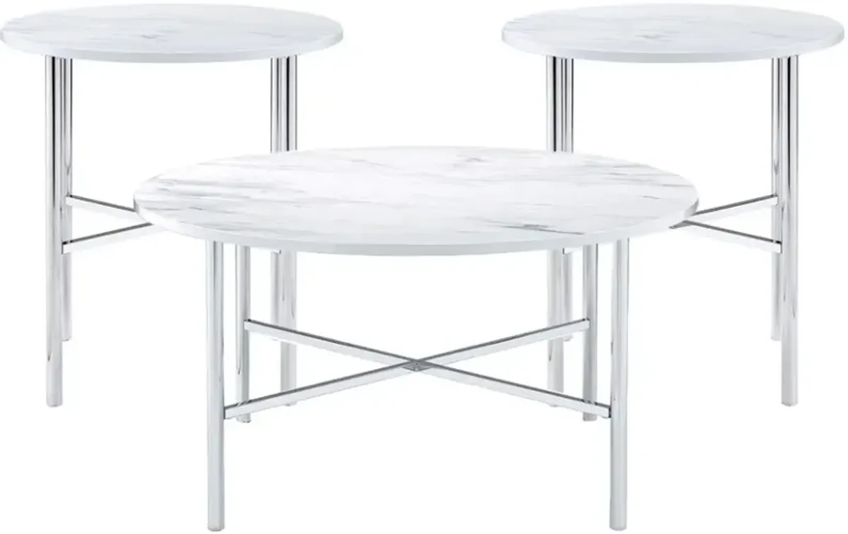 Elements International Cyrus 3-Piece Chrome Occasional Table Set