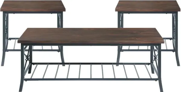 Elements International Mica 3-Piece Black/Brown Table Set