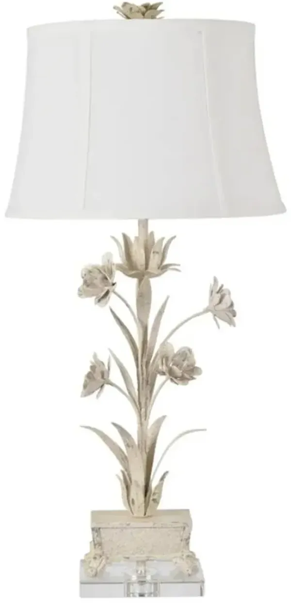 Crestview Collection Pinehurst Tole Distressed White Flowers Table Lamp
