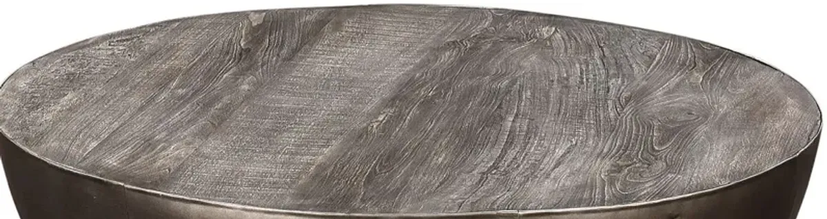 Crestview Collection Bengal Manor Distressed Grey Drum Base Cocktail Table