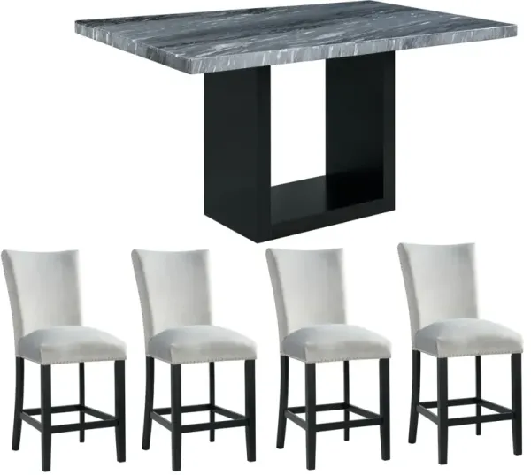 Elements International Valentino 5 Piece Grey/Black Counter Height Dining Set