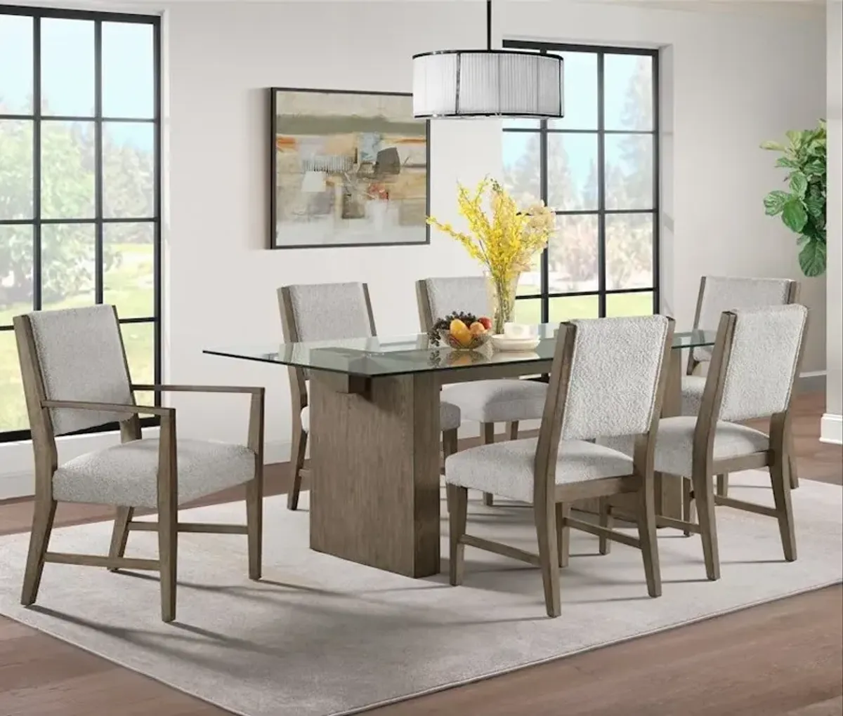 Elements International Conner 7-Piece Light Grey/Oak Dining Set