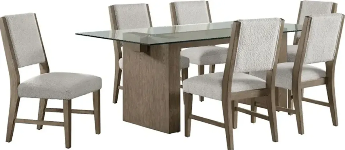 Elements International Conner 7-Piece Light Grey/Oak Dining Set