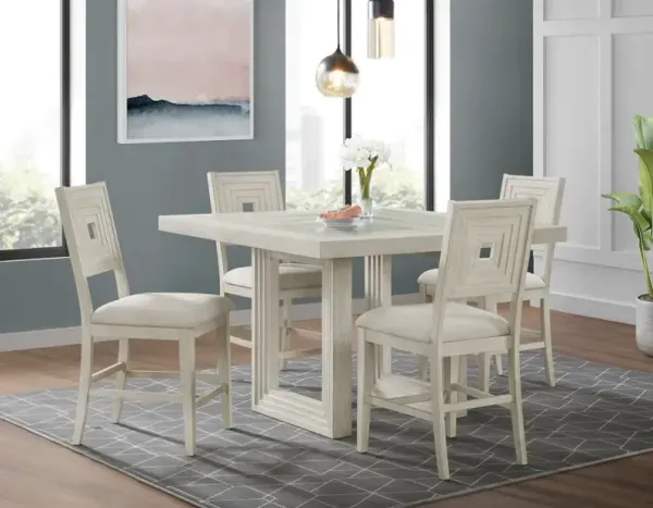 Elements International Avalanche 5-Piece Antique White Counter Height Dining Set