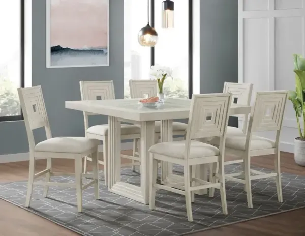 Elements International Avalanche 7-Piece Antique White Counter Height Dining Set