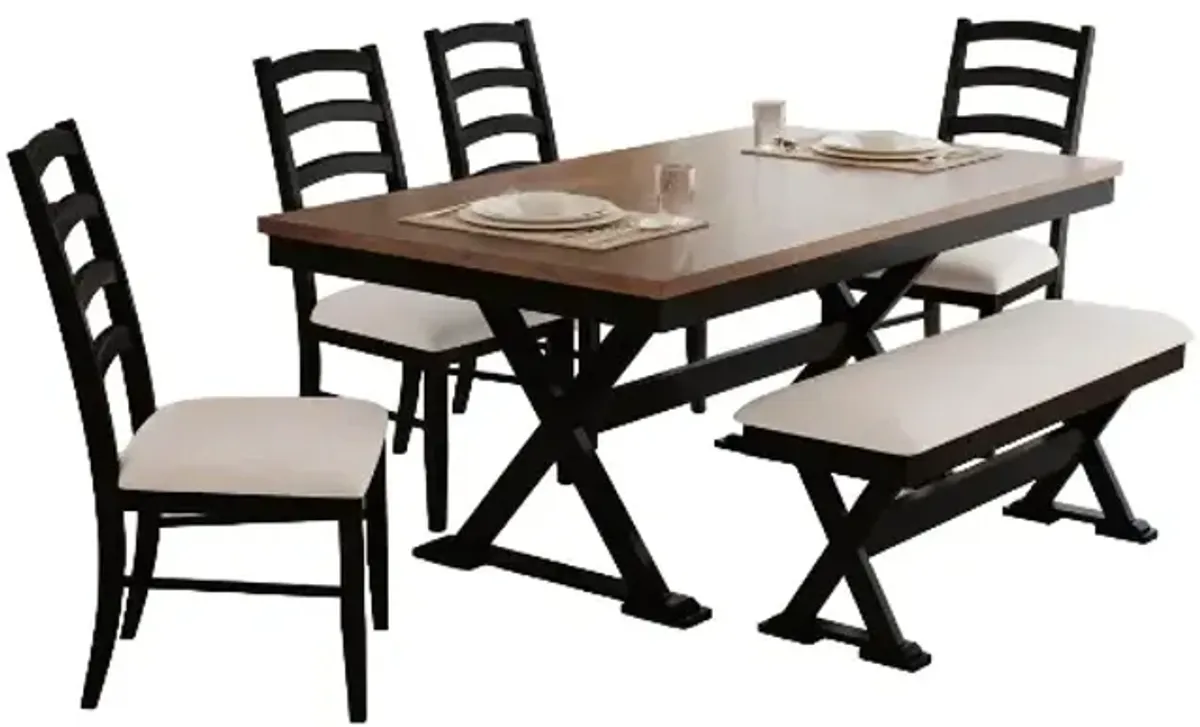 Elements International Tulane 6-Piece Black/Oak Dining Room Set