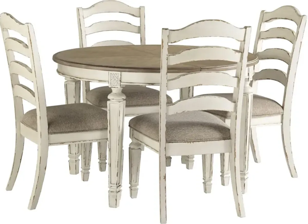 Signature Design by AshleyÂ® Realyn 5-Piece Chipped White Oval Dining Table Set