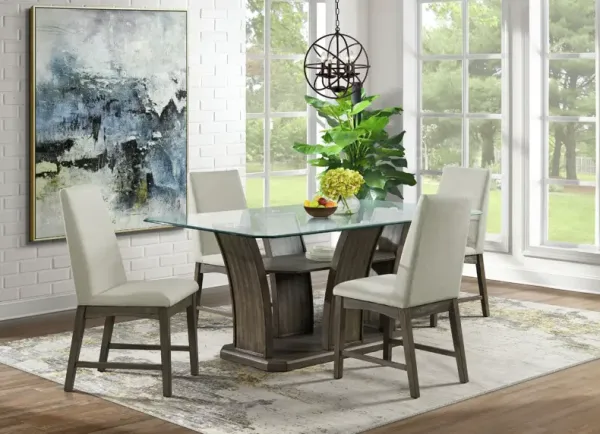 Elements International Dapper Grey/Glass Dining Table with 4 Chairs Set
