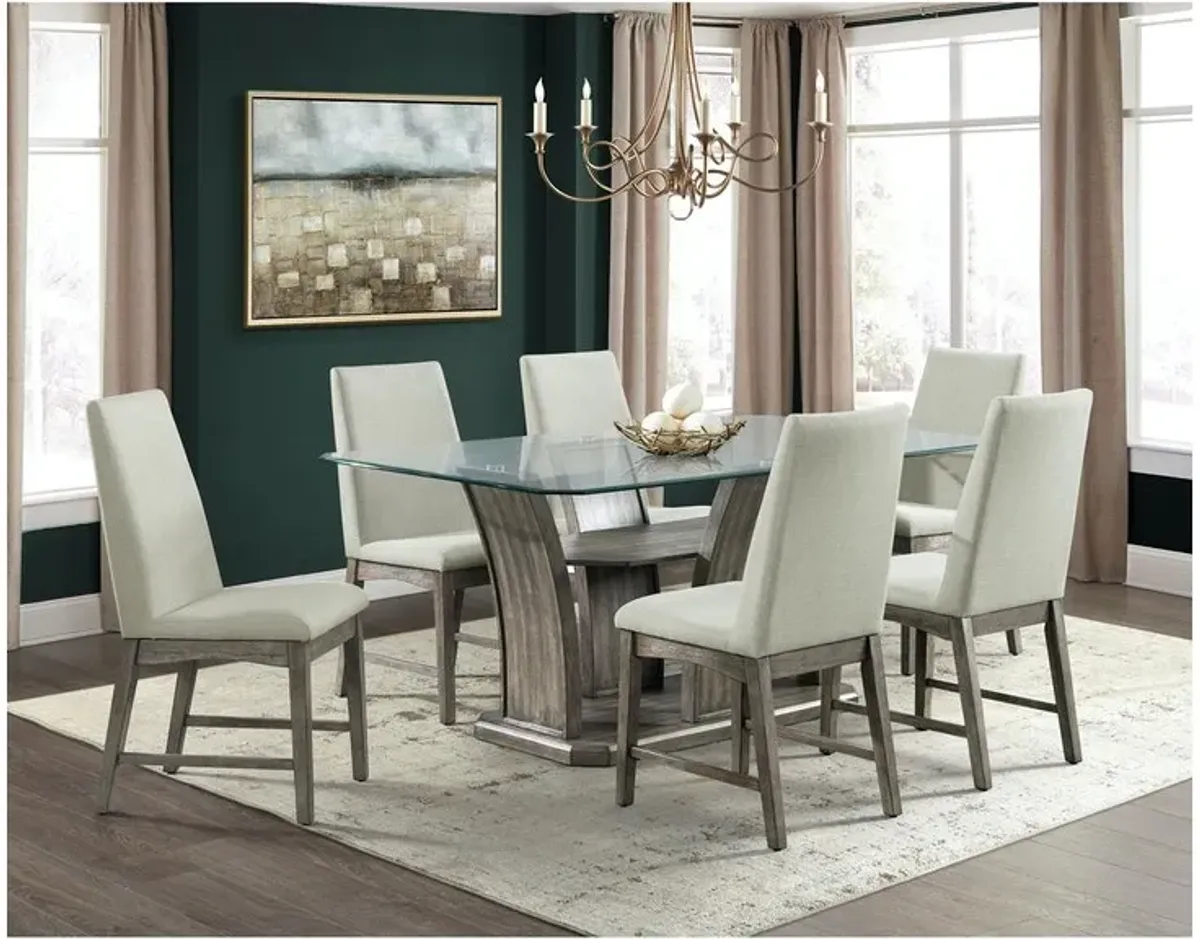 Elements International Dapper Grey/Glass Dining Table with 6 Chairs Set