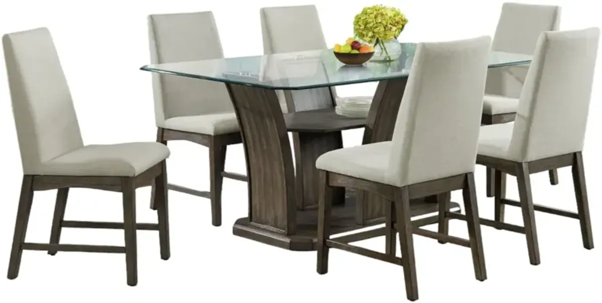 Elements International Dapper Grey/Glass Dining Table with 6 Chairs Set