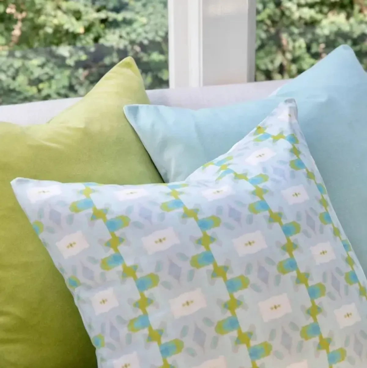 Laura Park Designs Spa Blue Cotton Velvet 22 x 22 Pillow