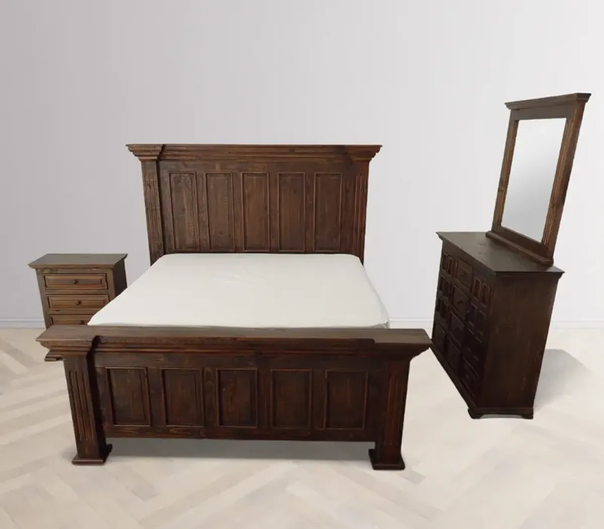 Vintage Furniture Chalet Walnut Queen 4 Piece Bedroom Set