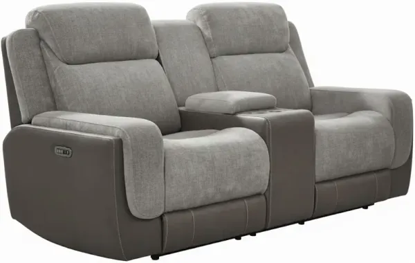 Corinthian Furniture Jenner Charcoal/Gray Power Reclining Loveseat with Power Headrest and Console