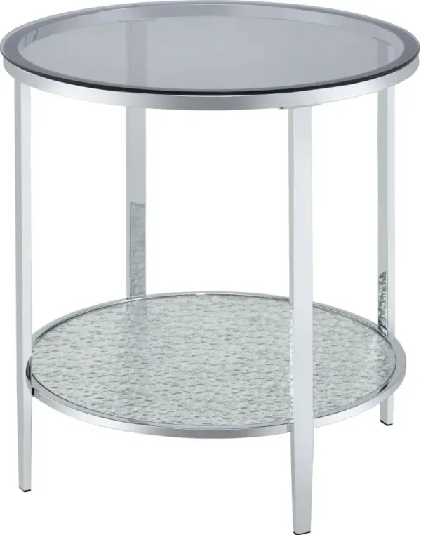 Steve Silver Co. Frostine Glass Top Round End Table with Chrome Base