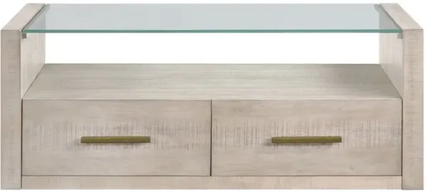 Steve Silver Co. Garland Glass Top Coffee Table with Washed Parchment Base