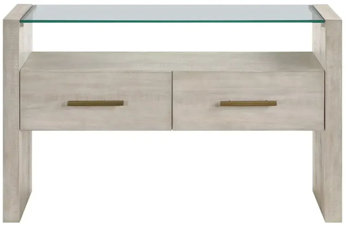 Steve Silver Co. Garland Glass Top Sofa Table with Washed Parchment Base