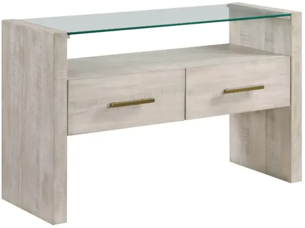 Steve Silver Co. Garland Glass Top Sofa Table with Washed Parchment Base