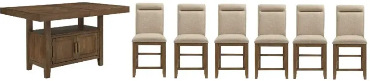 Steve Silver Co. Garland 7-Piece Distressed Toffee/Gray Counter Dining Table Set