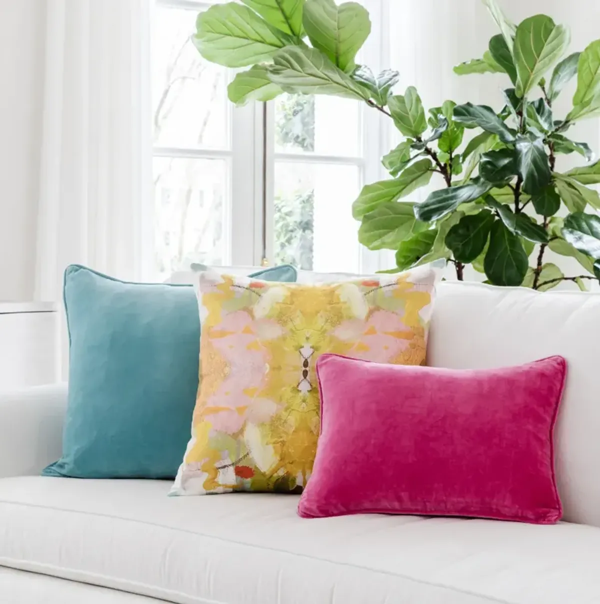 Laura Park Designs Jardin Yellow 22" x 22" Throw Pillow