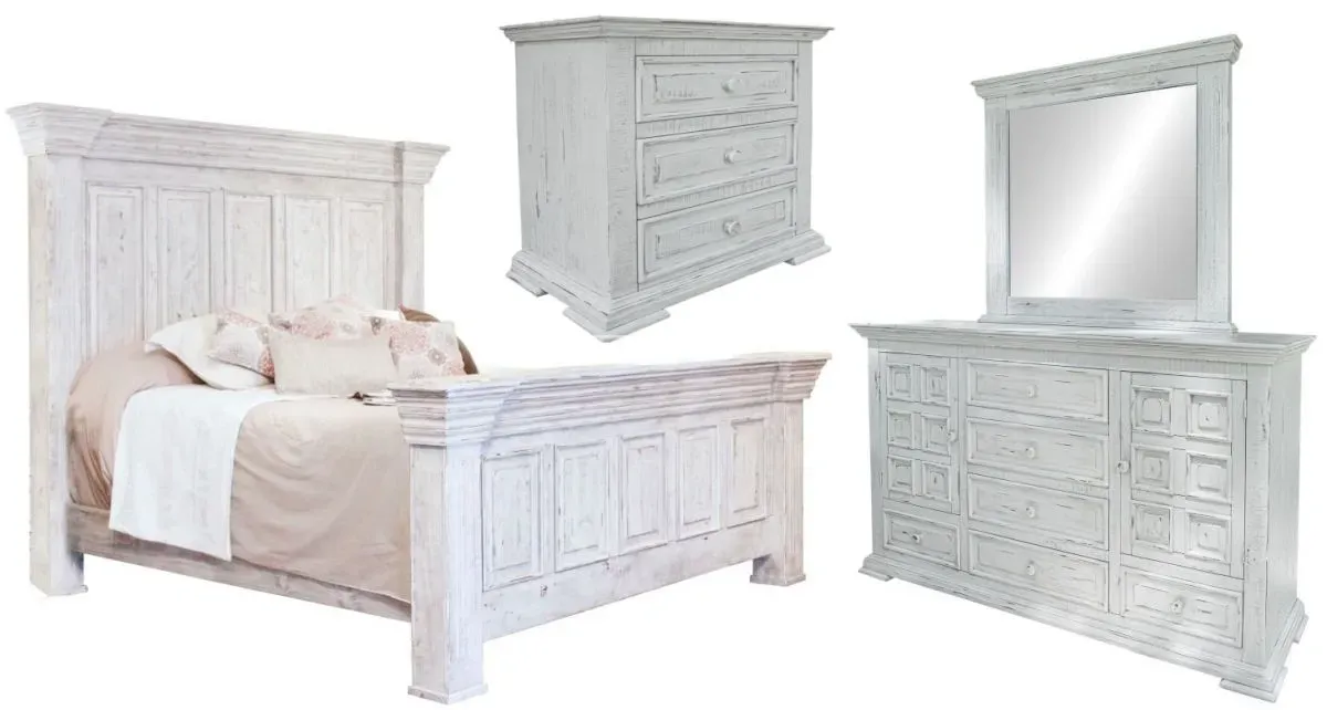 International Furniture Terra White Wood 4 Piece King Bed Set