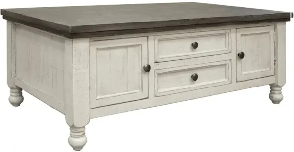 International Furniture Direct Stone Weathered Gray Rectangular Cocktail Table with Ivory Antiqued Base