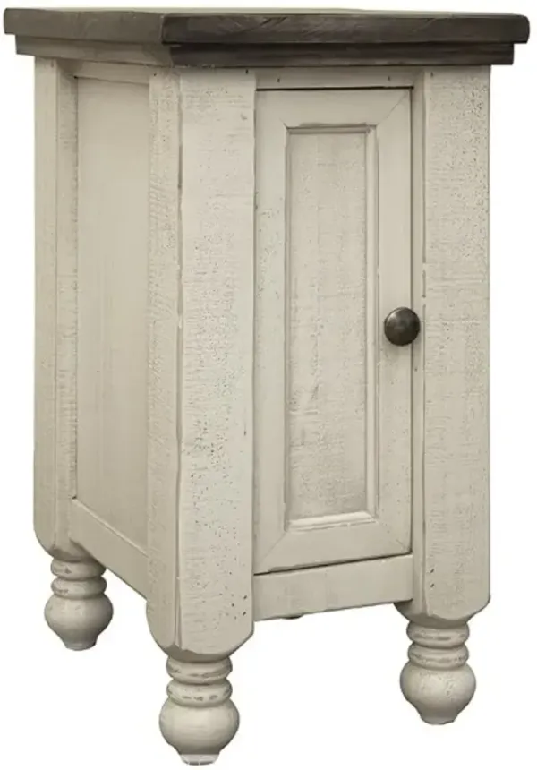 International Furniture Direct Stone Ivory Antiqued Door Chairside Table with Weathered Gray Top