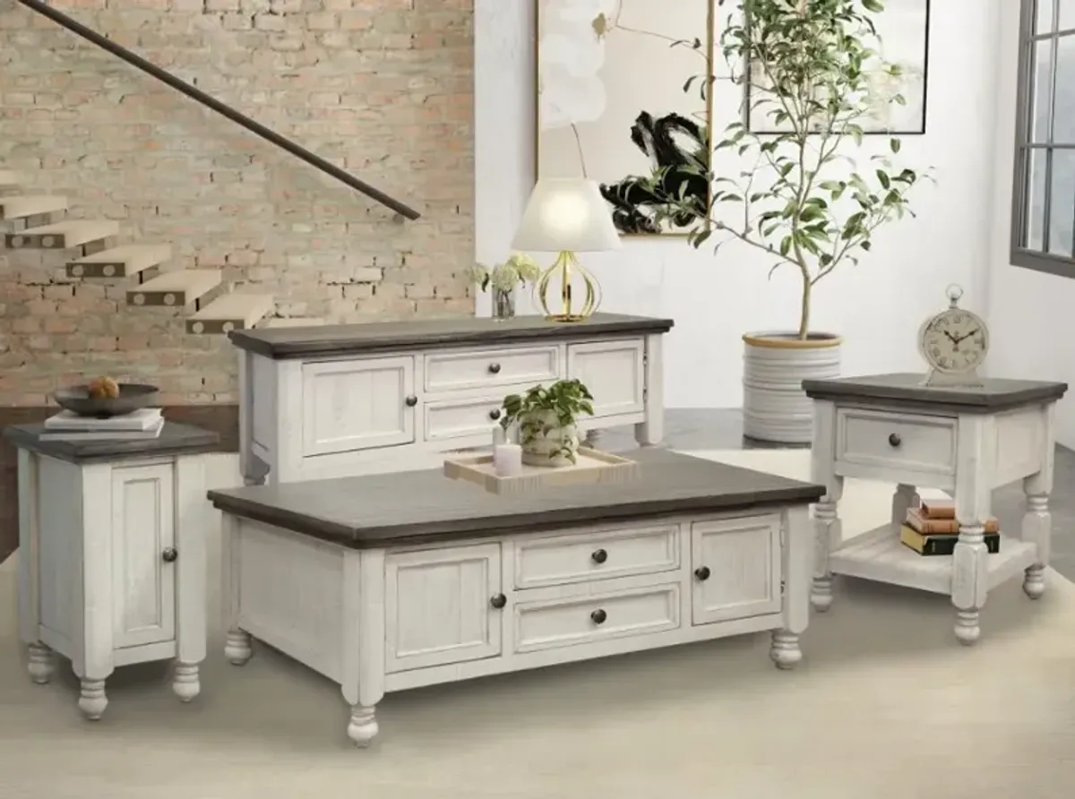 International Furniture Direct Stone Weathered Gray Square End Table with Ivory Antiqued Base