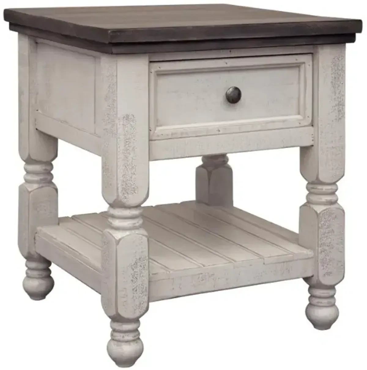 International Furniture Direct Stone Weathered Gray Square End Table with Ivory Antiqued Base